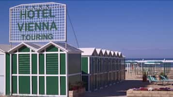 Beach nearby, sun loungers, beach umbrellas
