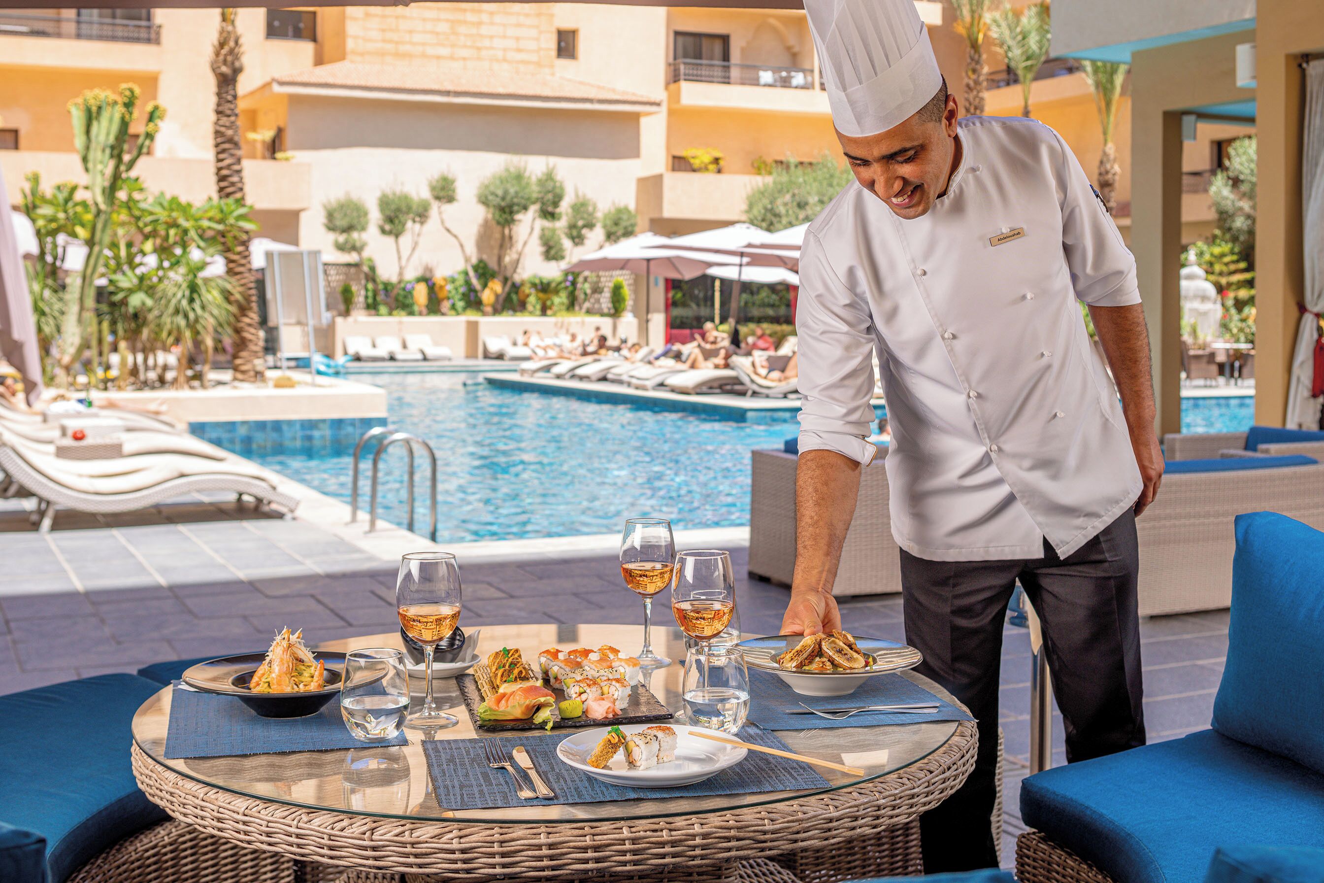 breakfast and dinner served, international cuisine