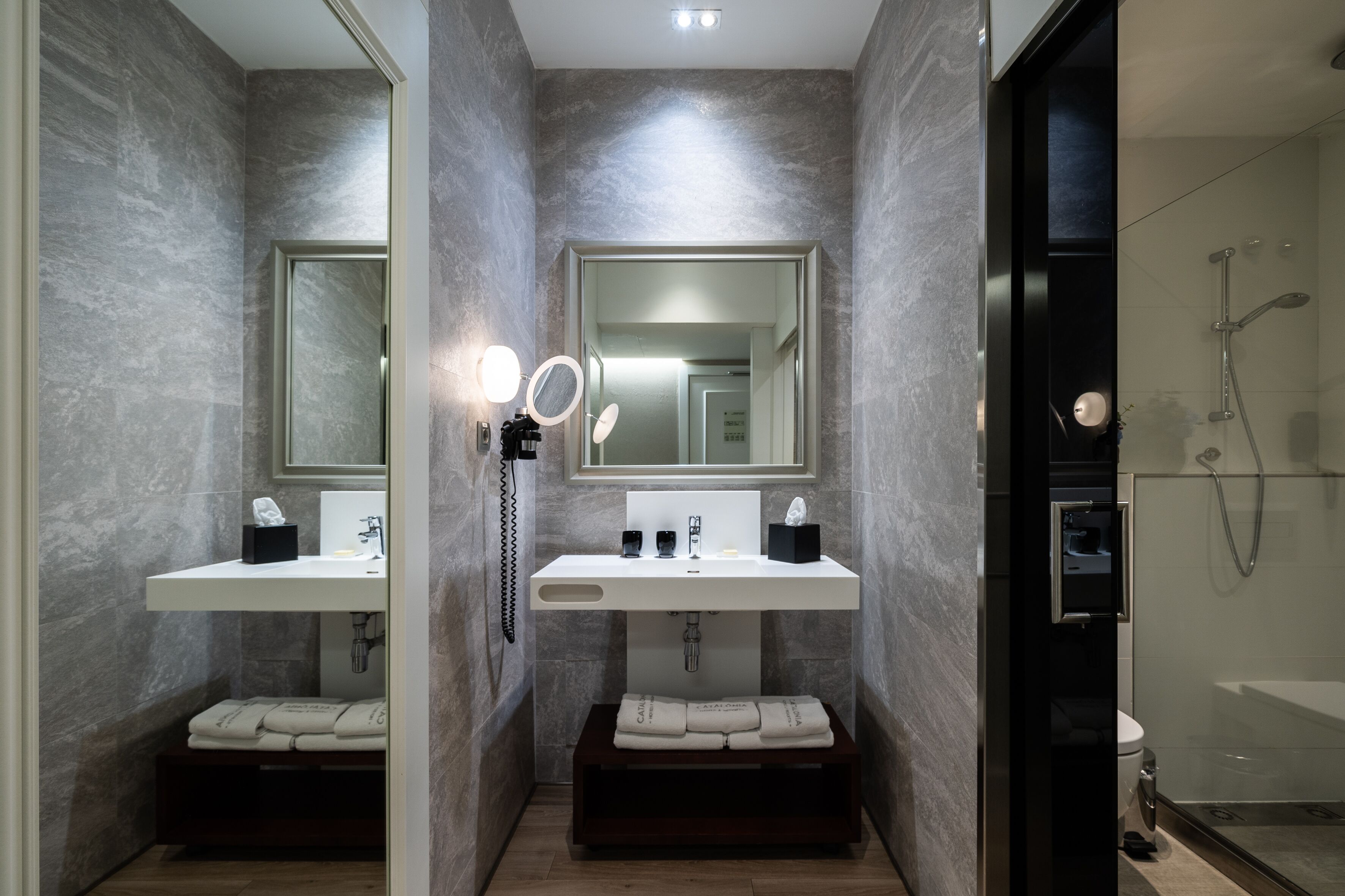 Eco-friendly toiletries, hair dryer, towels