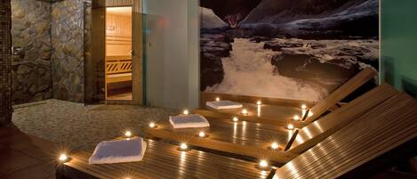 Sauna, hot tub, facials, manicures and pedicures