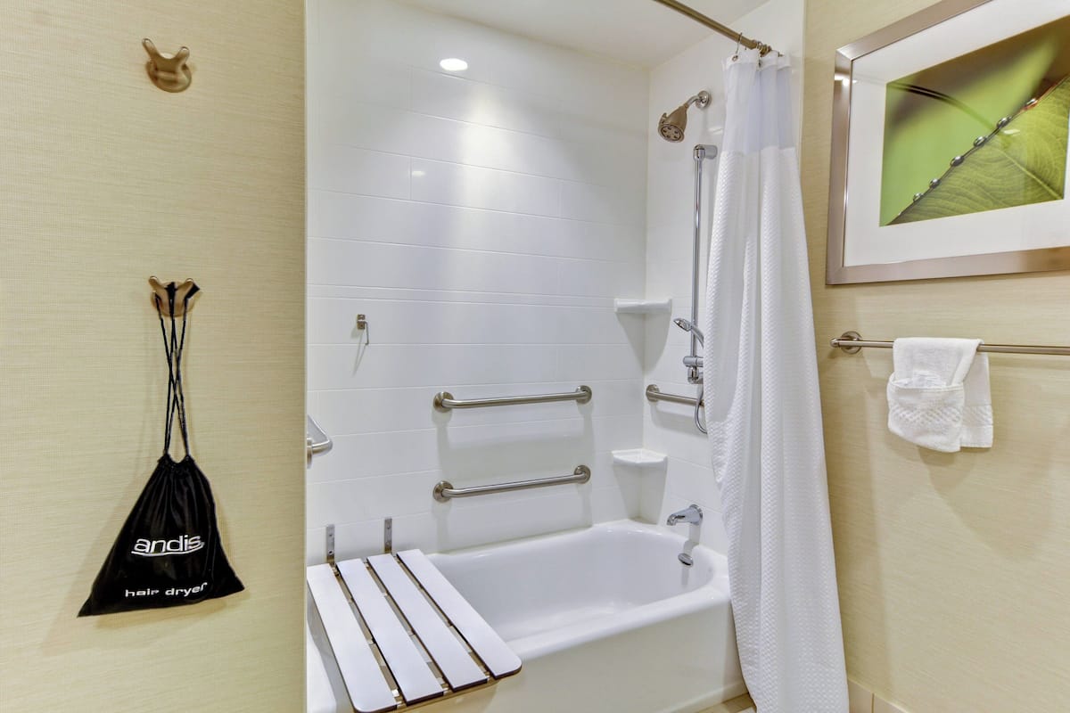 free toiletries, hair dryer, towels