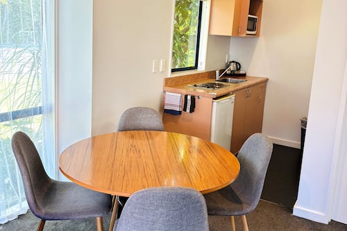 Fridge, microwave, electric kettle, toaster
