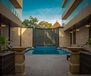 Indoor pool, outdoor pool, pool loungers