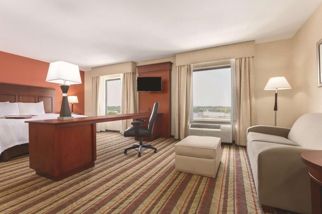 In-room safe, desk, laptop workspace, blackout curtains