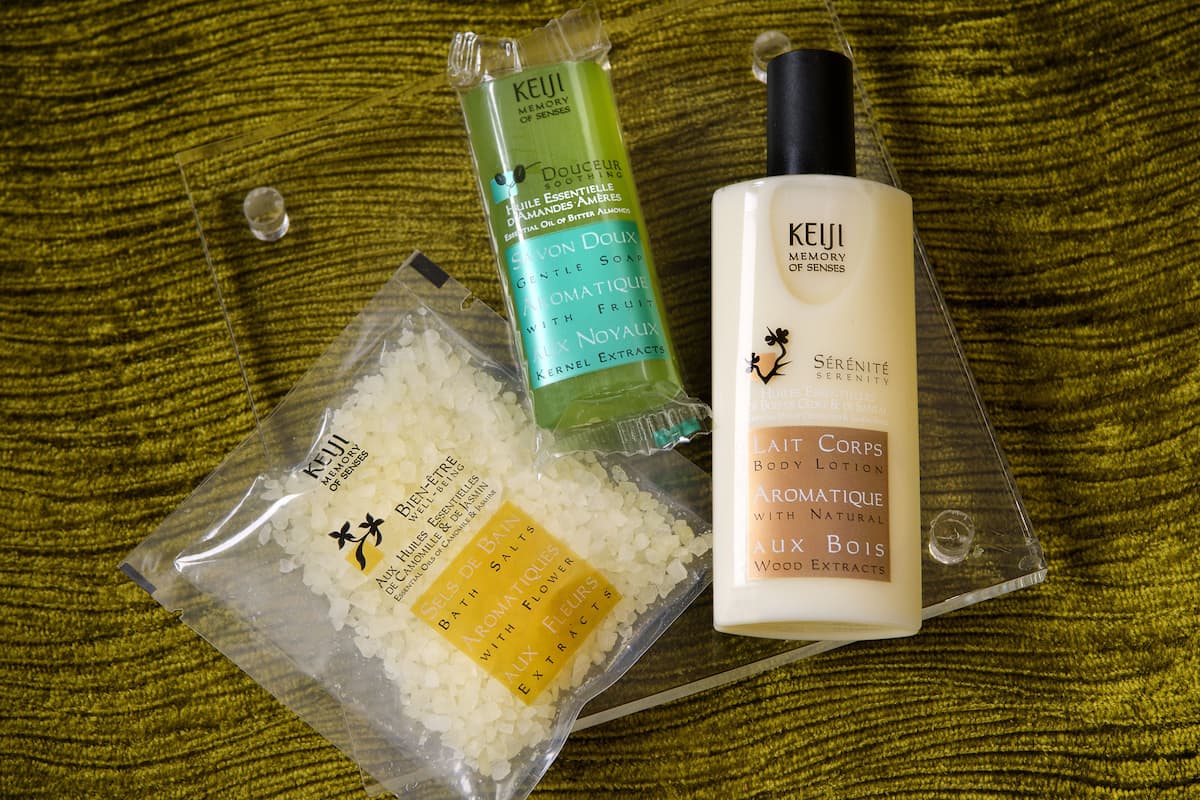 free toiletries, hair dryer, towels