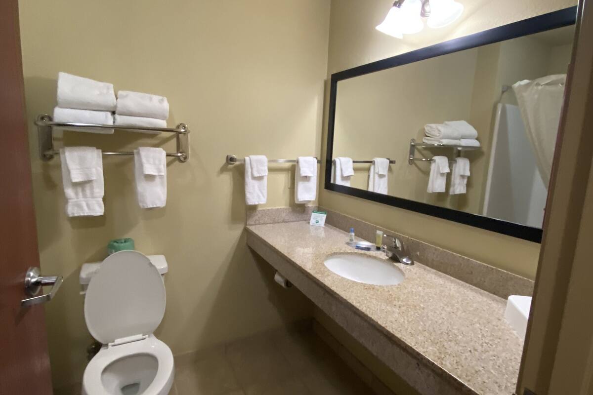 combined shower/bathtub, hydromassage showerhead, free toiletries