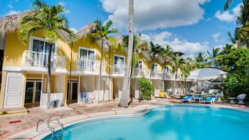 Outdoor pool, a waterfall pool