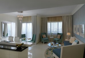 Suite, 3 Bedrooms City View | Living area | 32-inch LCD TV with cable channels, TV - DAMAC Maison Mall Street (Dubai)