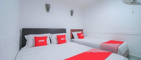 Desk, laptop workspace, blackout curtains, free WiFi