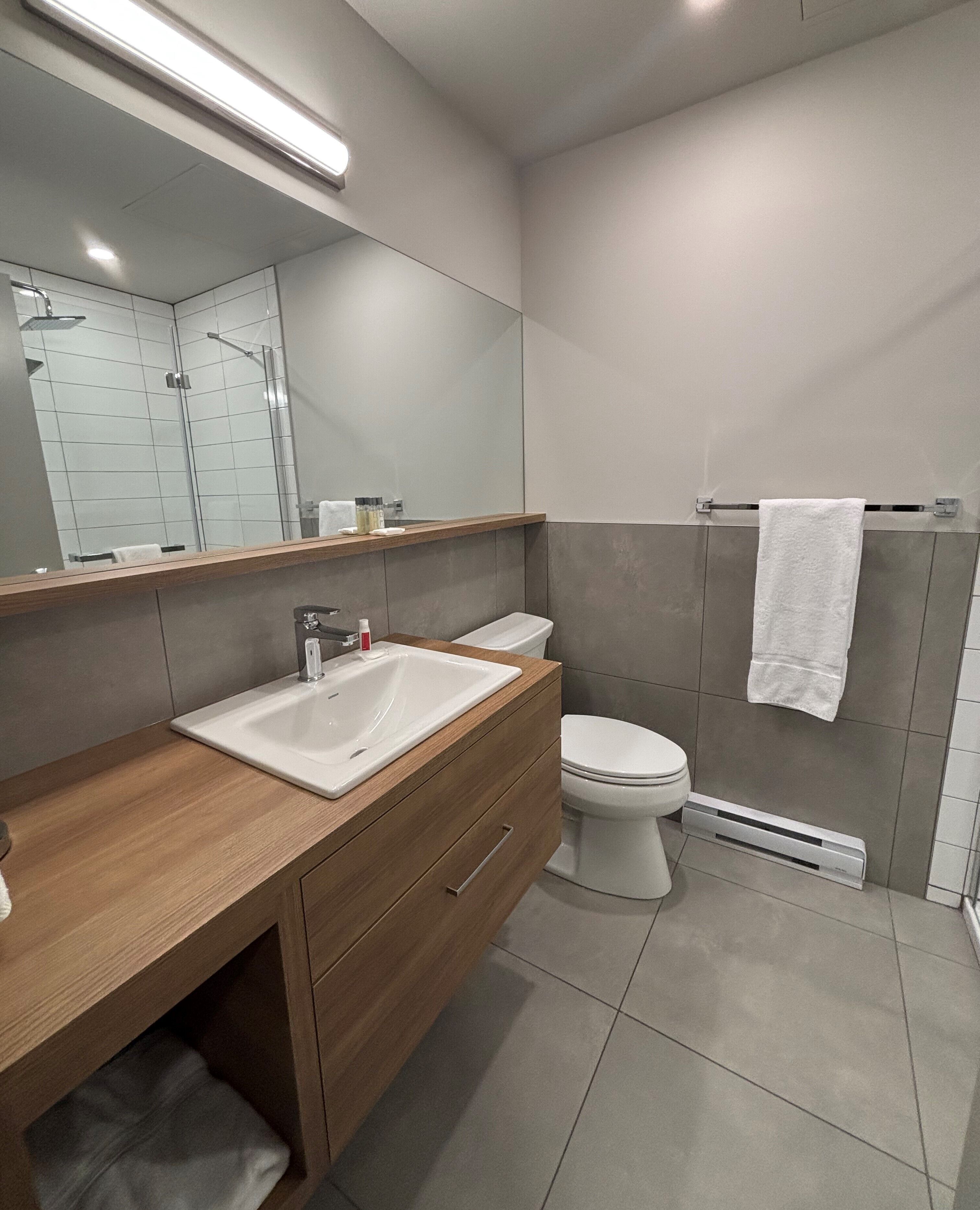 shower, free toiletries, hair dryer, bathrobes