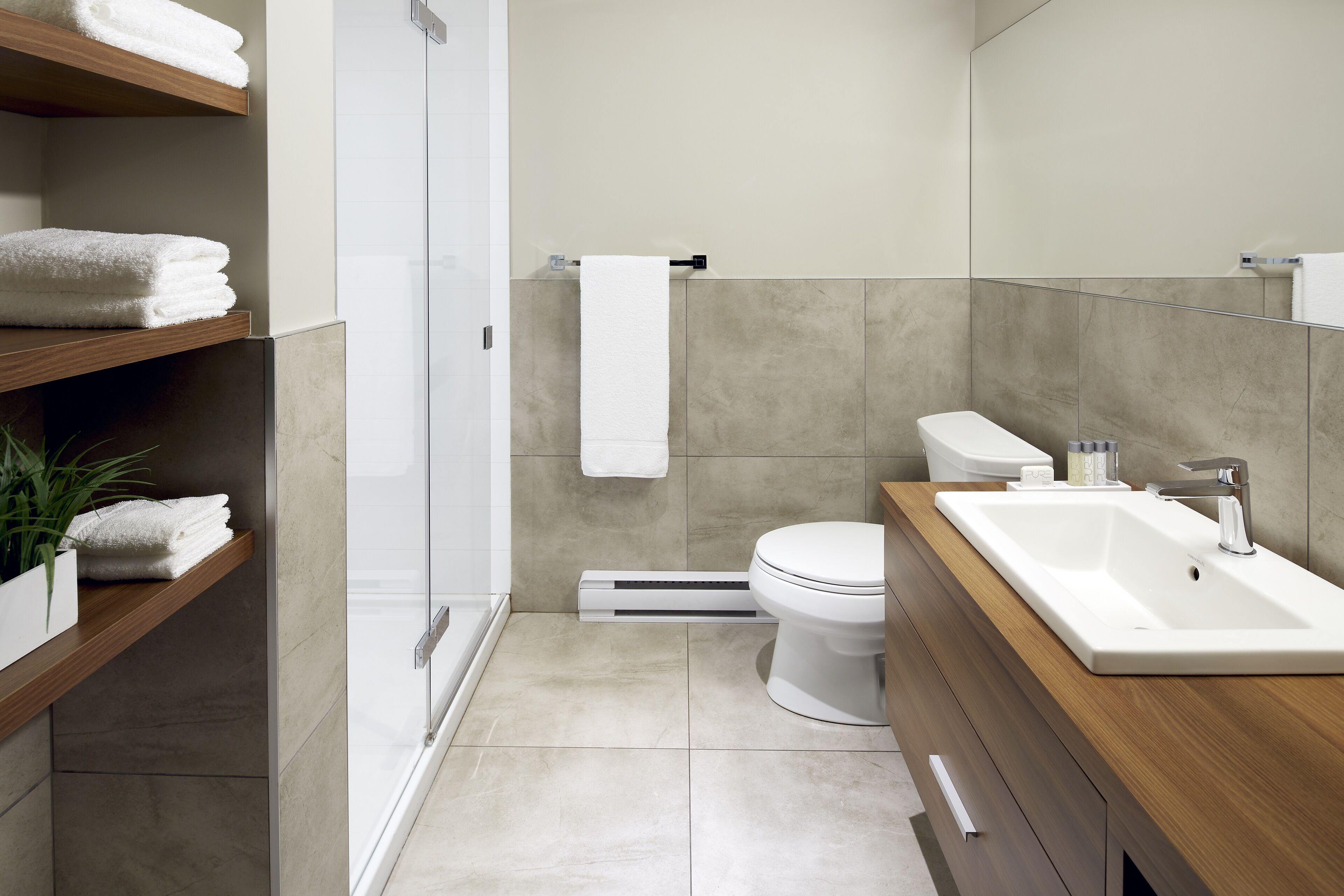 shower, free toiletries, hair dryer, bathrobes