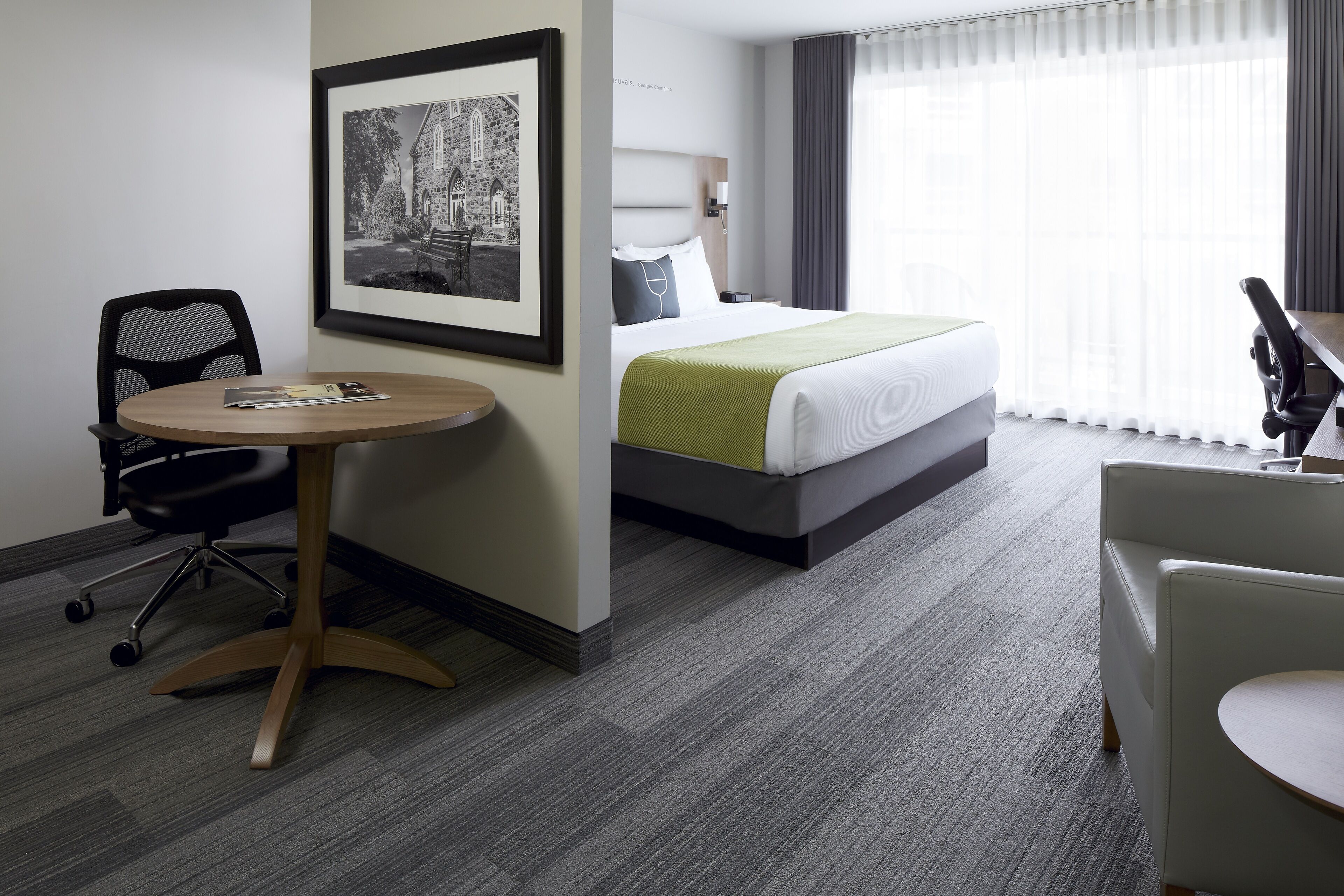 desk, blackout curtains, soundproofing, iron/ironing board