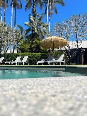 Outdoor pool, pool loungers