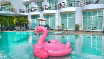 Deluxe Double Room, Pool Access | Premium bedding, in-room safe, desk, laptop workspace