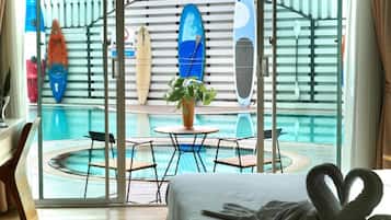 Deluxe Double Room, Pool Access | 1 bedroom, premium bedding, in-room safe, desk