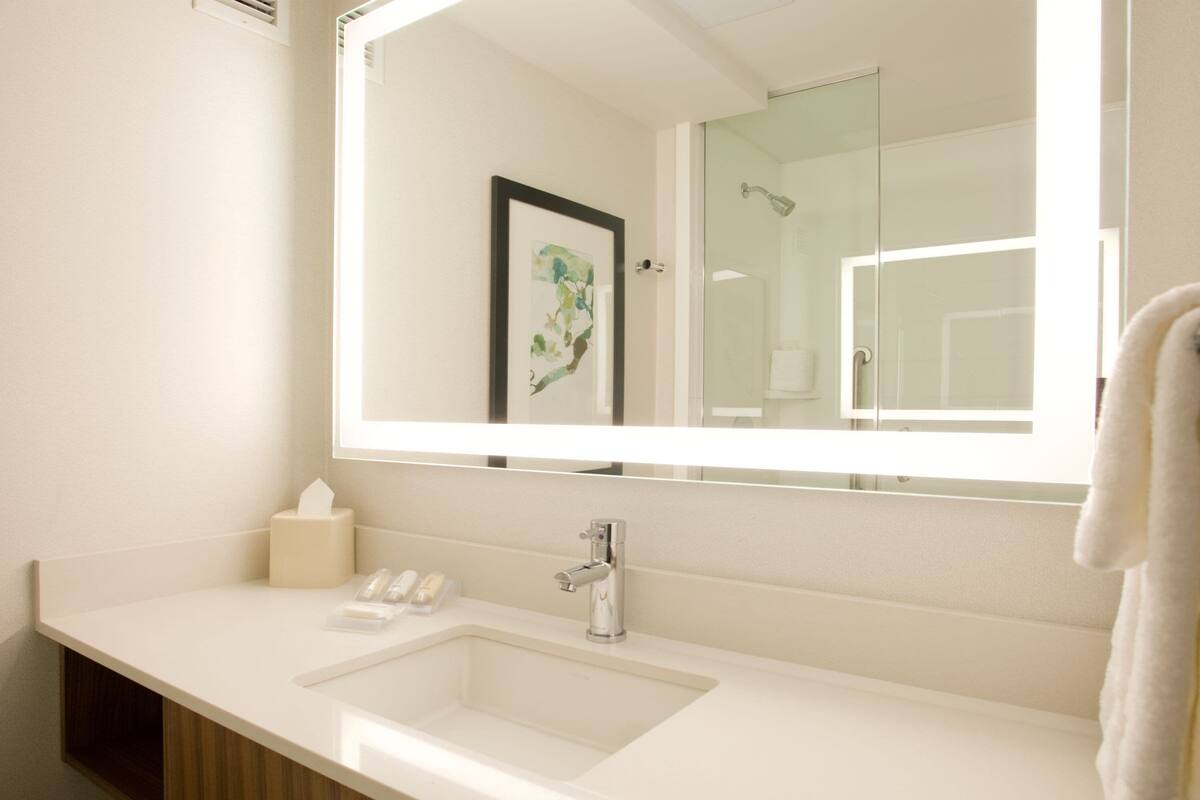 Bathroom | Shower, free toiletries, hair dryer, towels