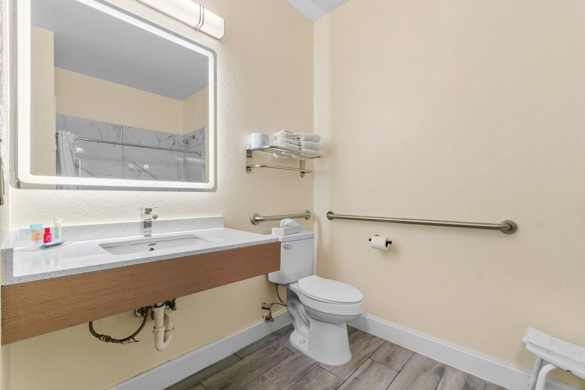 room, 1 king bed, accessible, non smoking | bathroom | combined shower/bathtub, free toiletries, hair dryer, towels