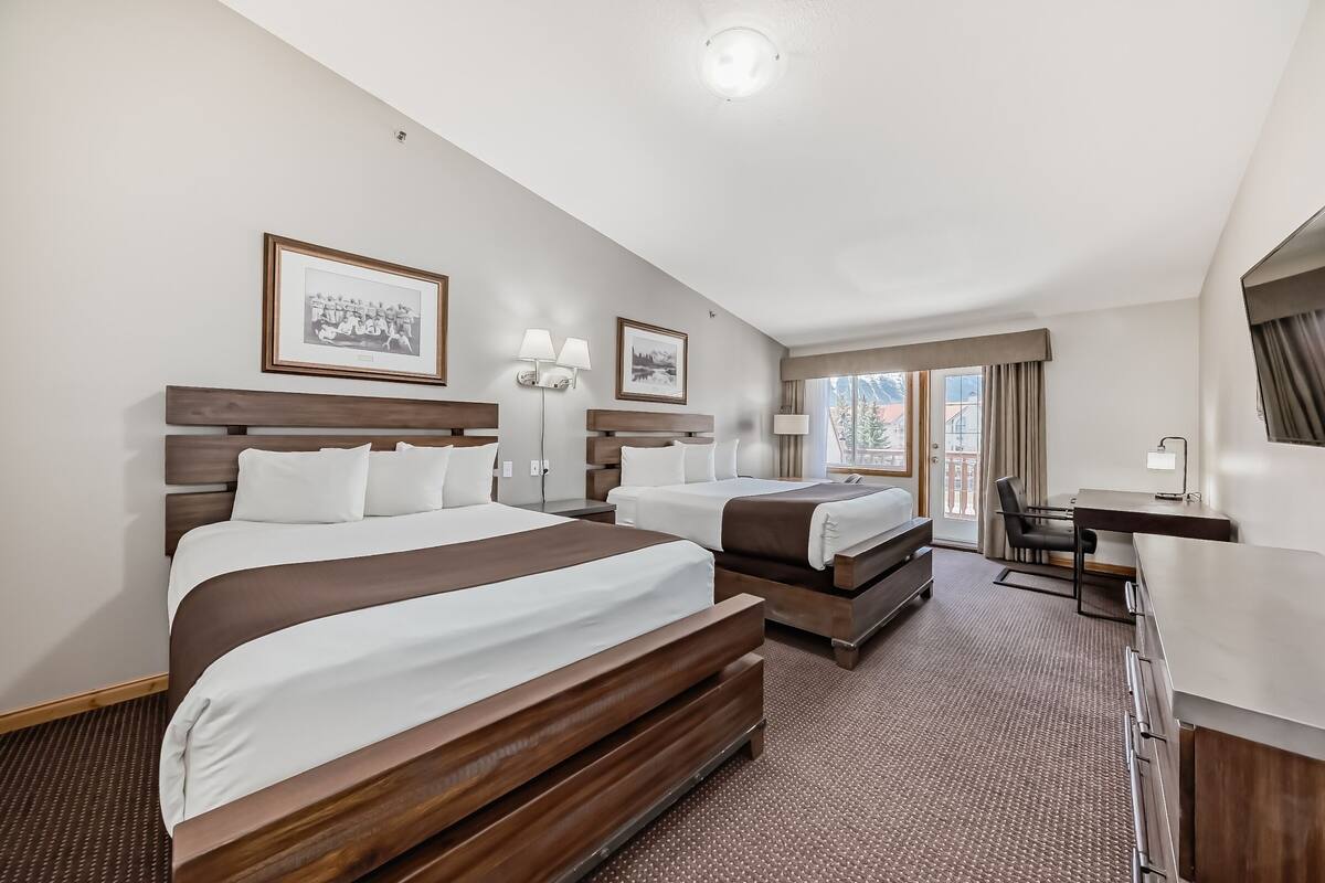 Standard Double Room, 2 Queen Beds, Balcony, Mountain View | Premium bedding, desk, laptop workspace, blackout drapes