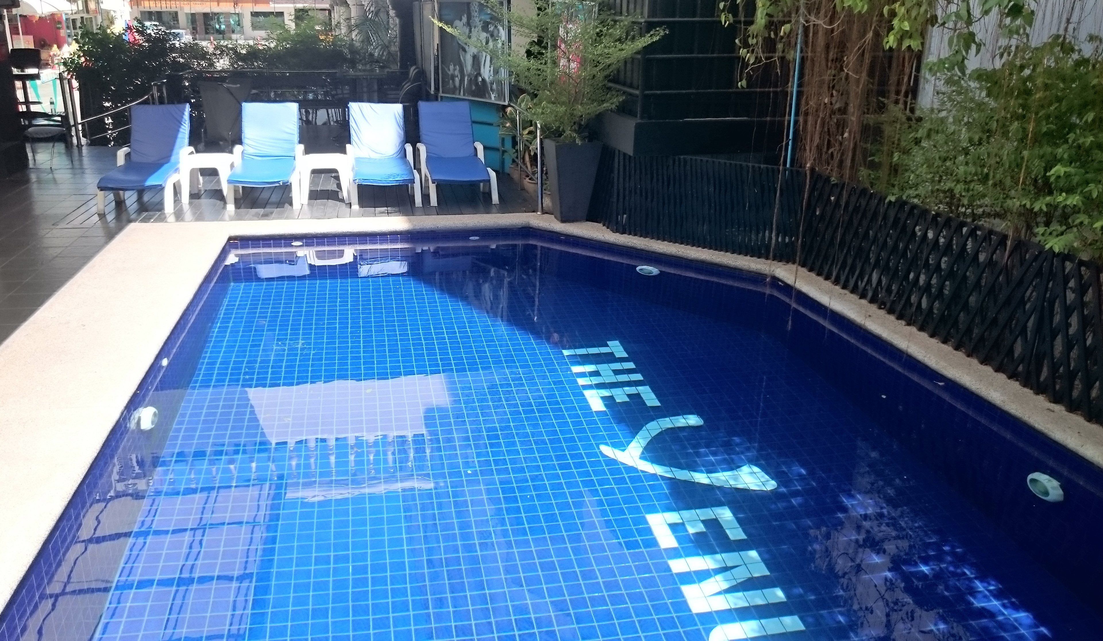 Outdoor pool, pool loungers