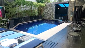 Outdoor pool, pool loungers