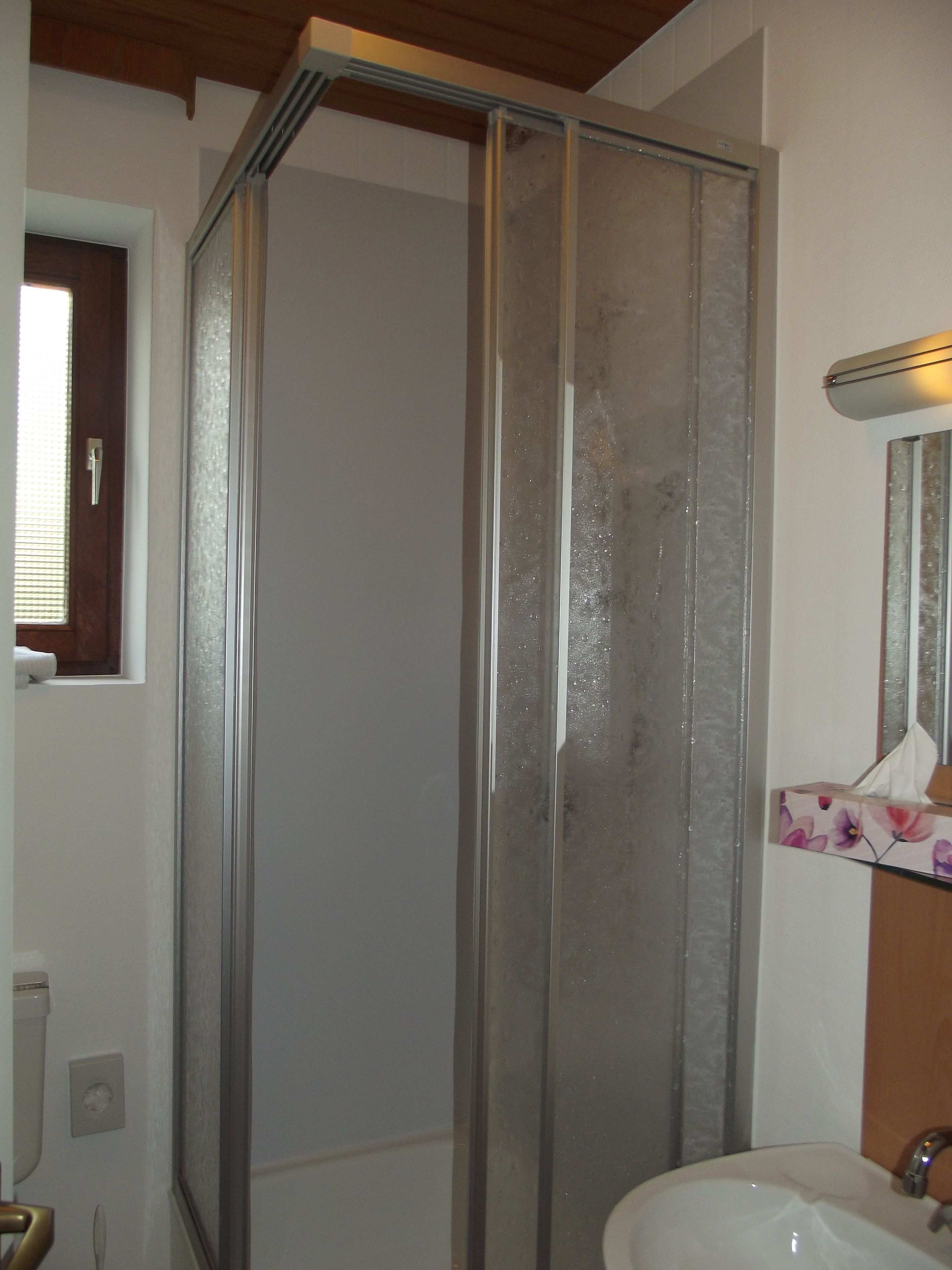 standard double room | bathroom | shower, free toiletries, hair dryer, towels