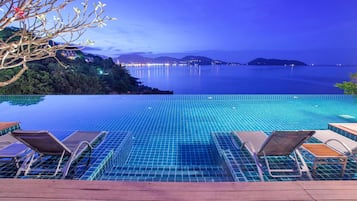 Outdoor pool, pool umbrellas, pool loungers