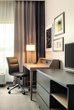 Pillow-top beds, desk, laptop workspace, blackout curtains