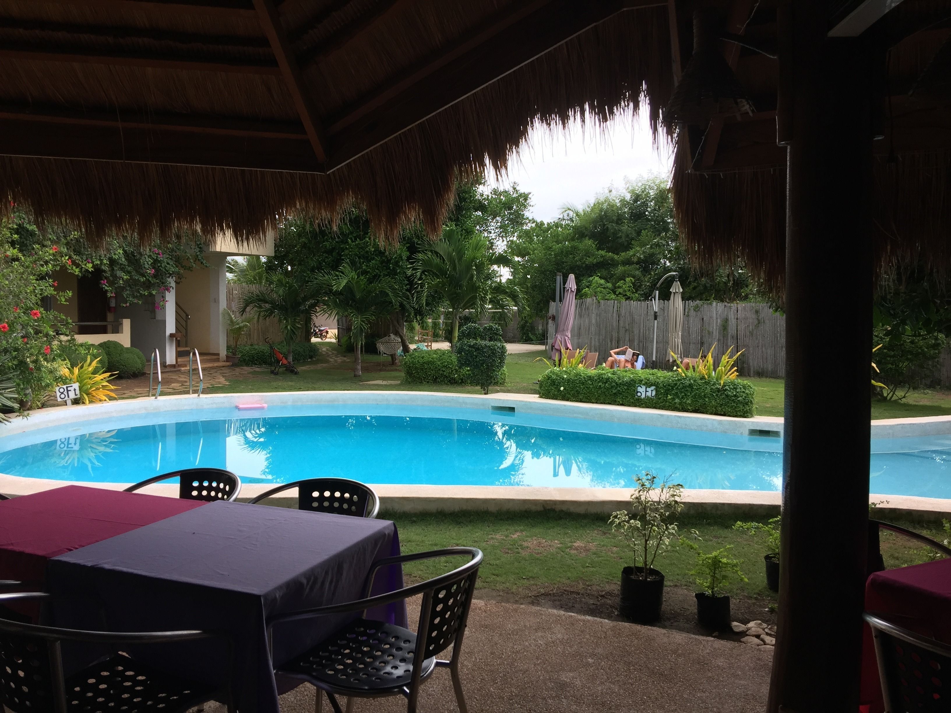 outdoor pool, pool loungers