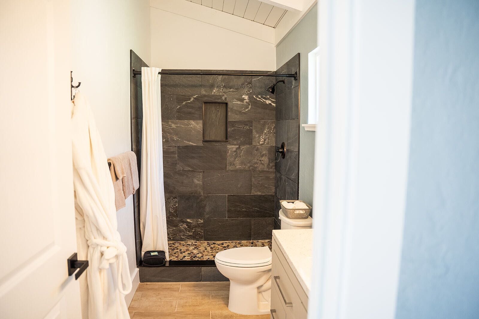 premium room, 1 queen bed, hot tub, ocean view (queen bed, fireplace, private spa) | bathroom | combined shower/bathtub, free toiletries, hair dryer, towels