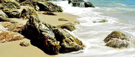Una spiaggia nelle vicinanze, ombrelloni