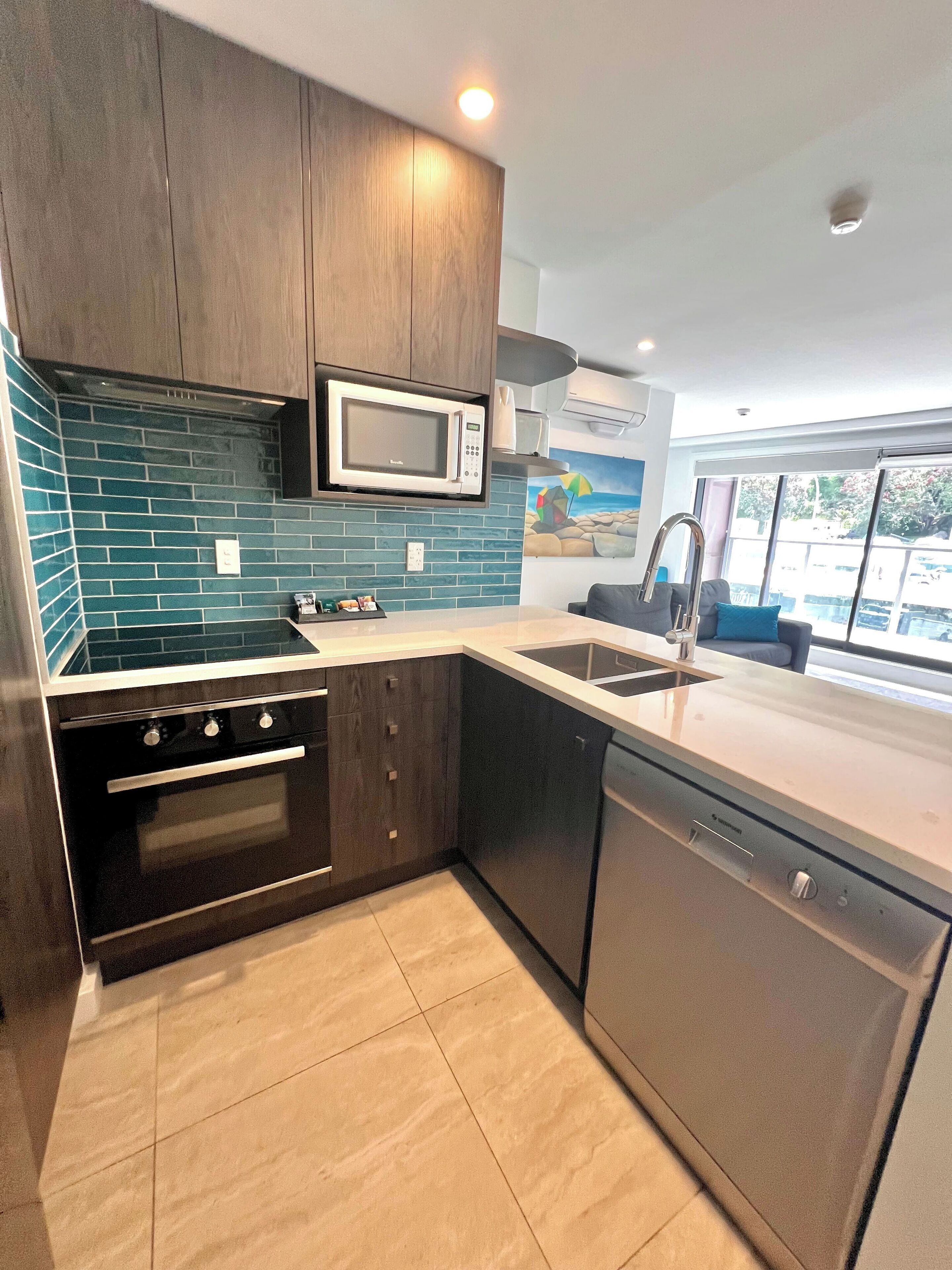 Microwave, stovetop, electric kettle, toaster