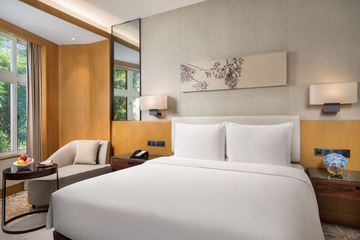 haiyu deluxe garden view king room (free welcome fruits) | 1 bedroom, egyptian cotton sheets, premium bedding, minibar