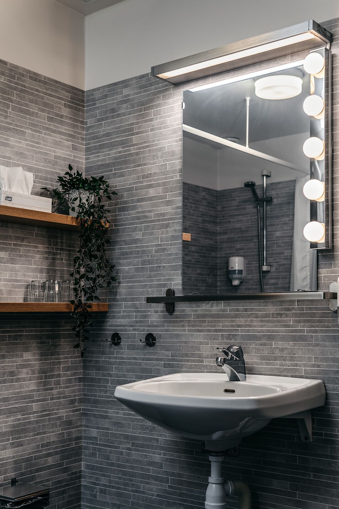 family room | bathroom | shower, hair dryer, towels