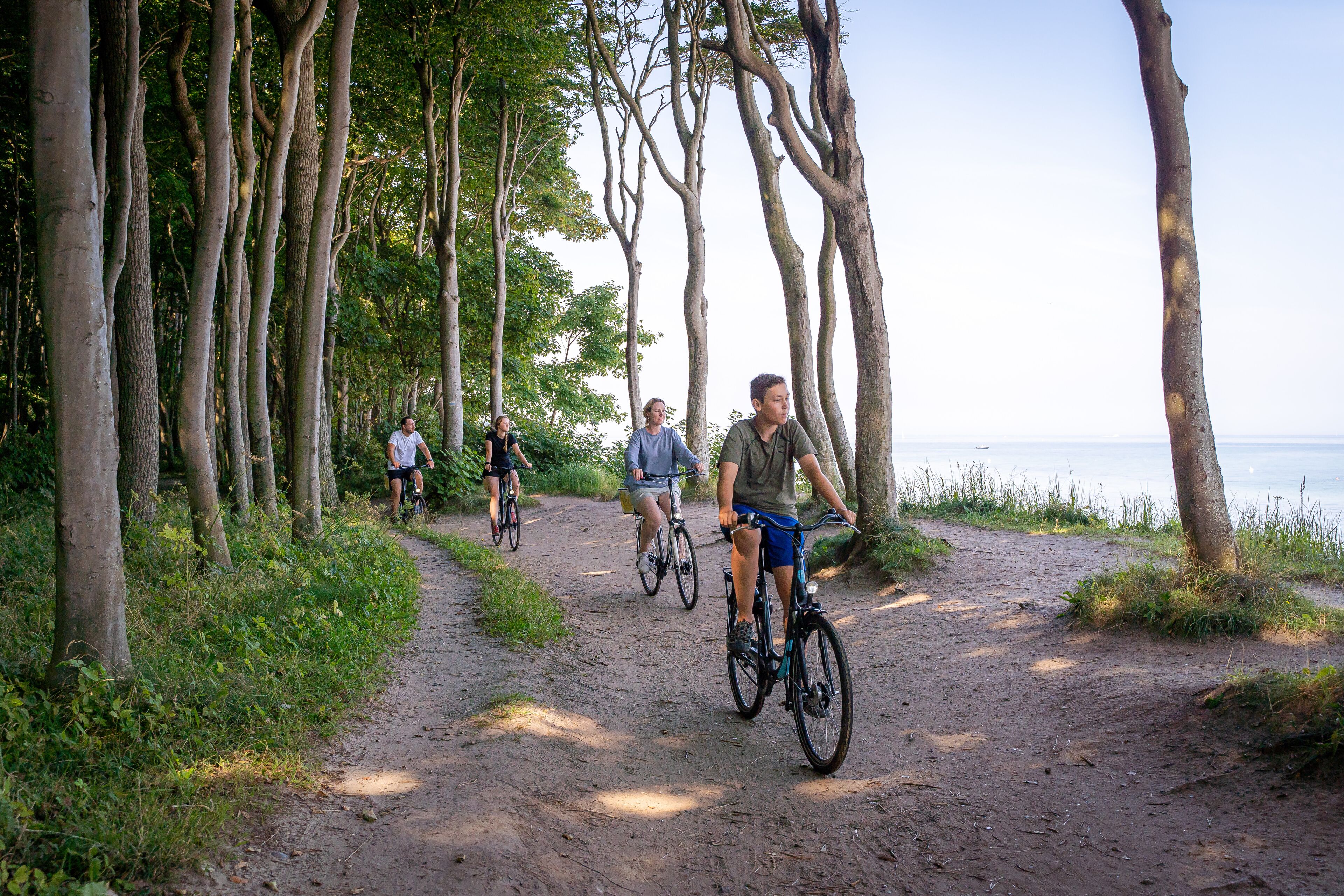Ein Feldweg mit Radfahrern.
