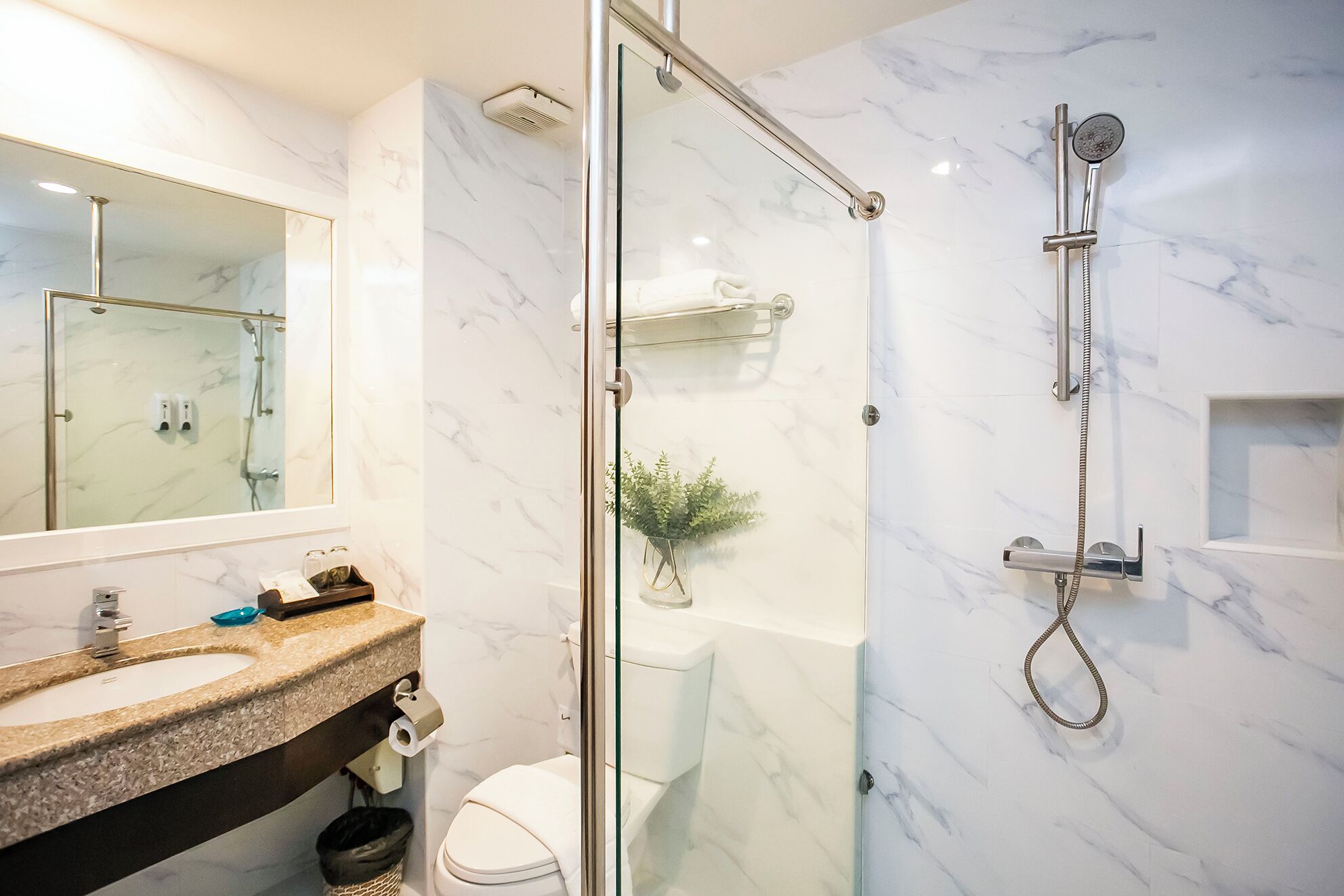 hair dryer, bidet, towels