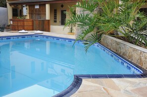 Outdoor pool, pool loungers