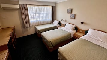 Minibar, desk, laptop workspace, blackout drapes