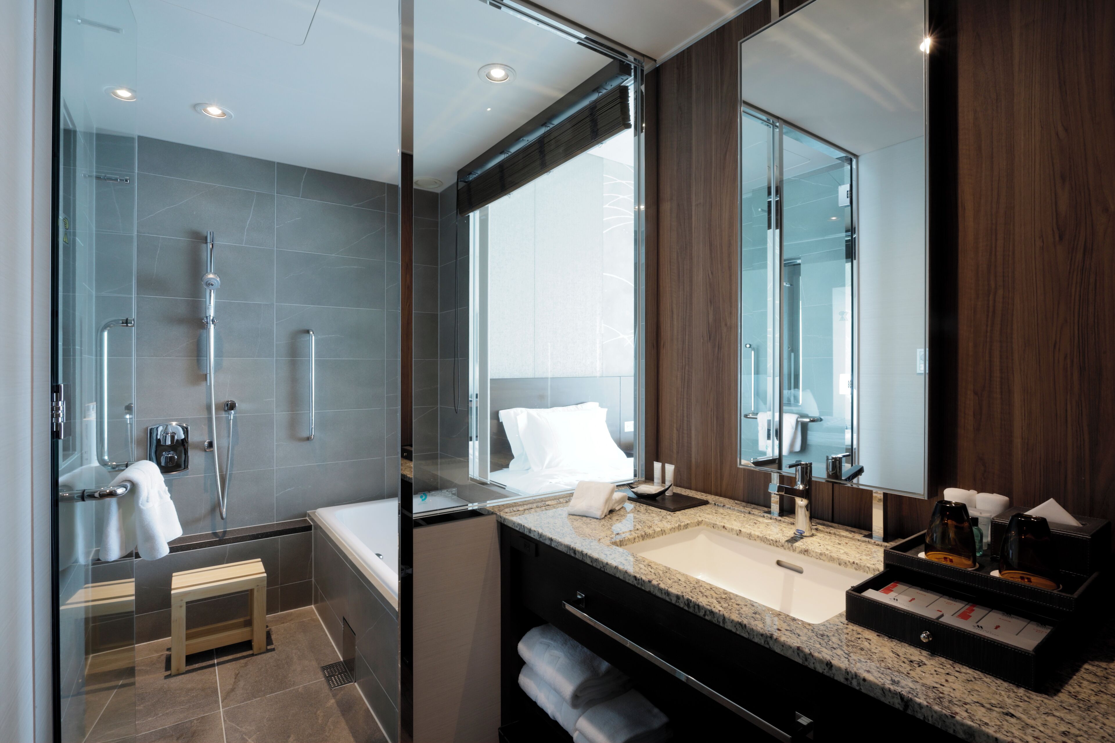 separate bathtub and shower, deep-soaking bathtub, free toiletries