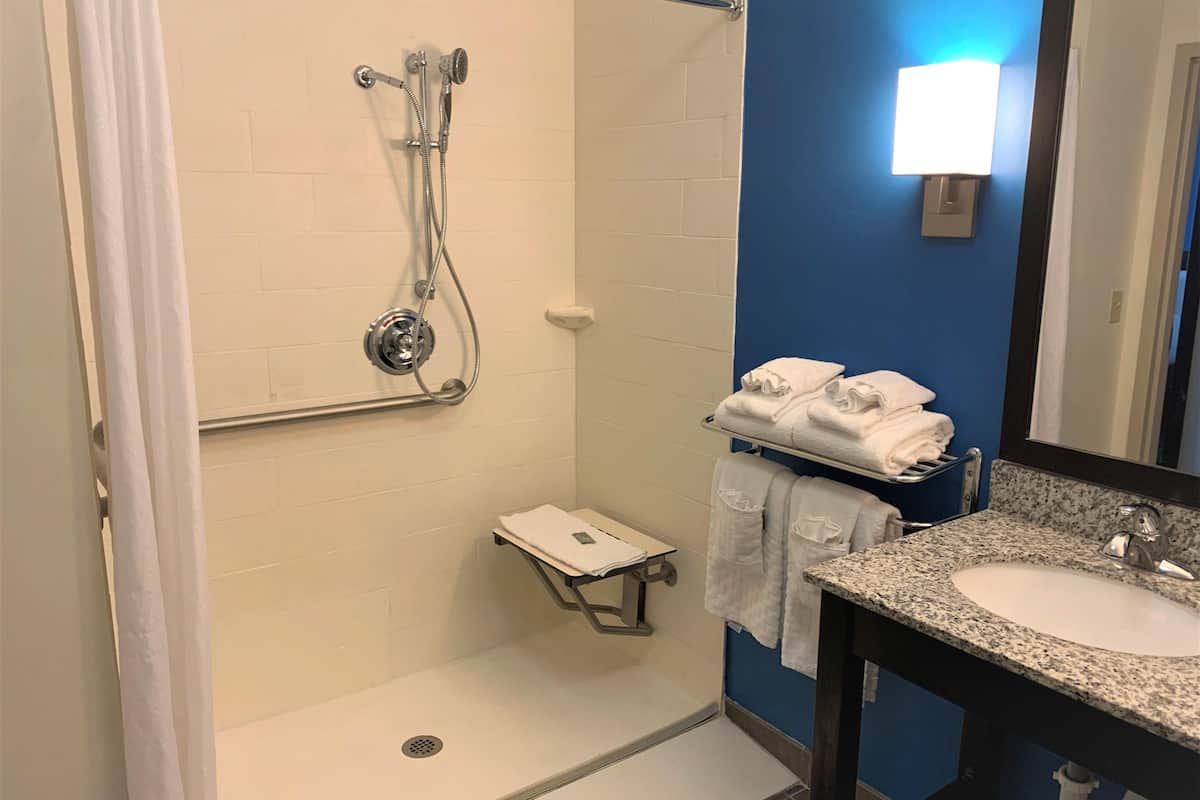 standard room, 1 king bed, accessible, non smoking | bathroom | combined shower/bathtub, free toiletries, hair dryer, towels
