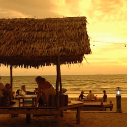 On the beach, sun-loungers, beach umbrellas, beach towels