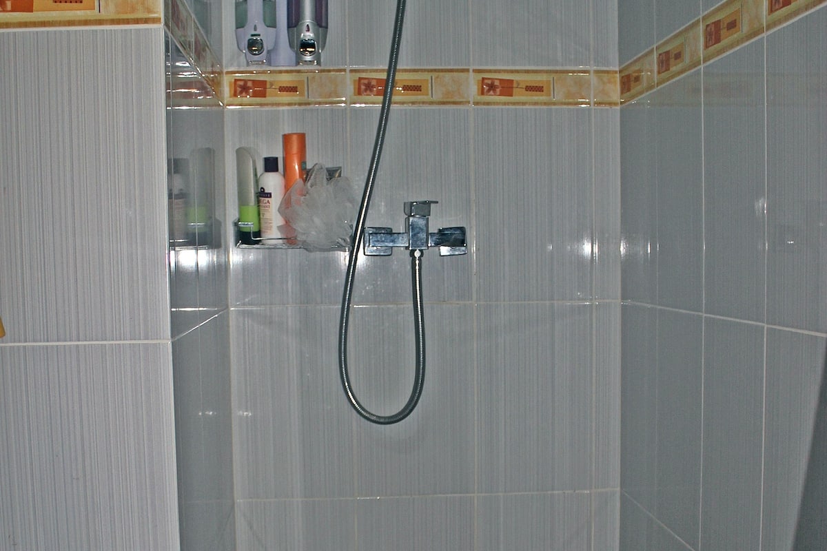 shower, free toiletries, hair dryer, towels