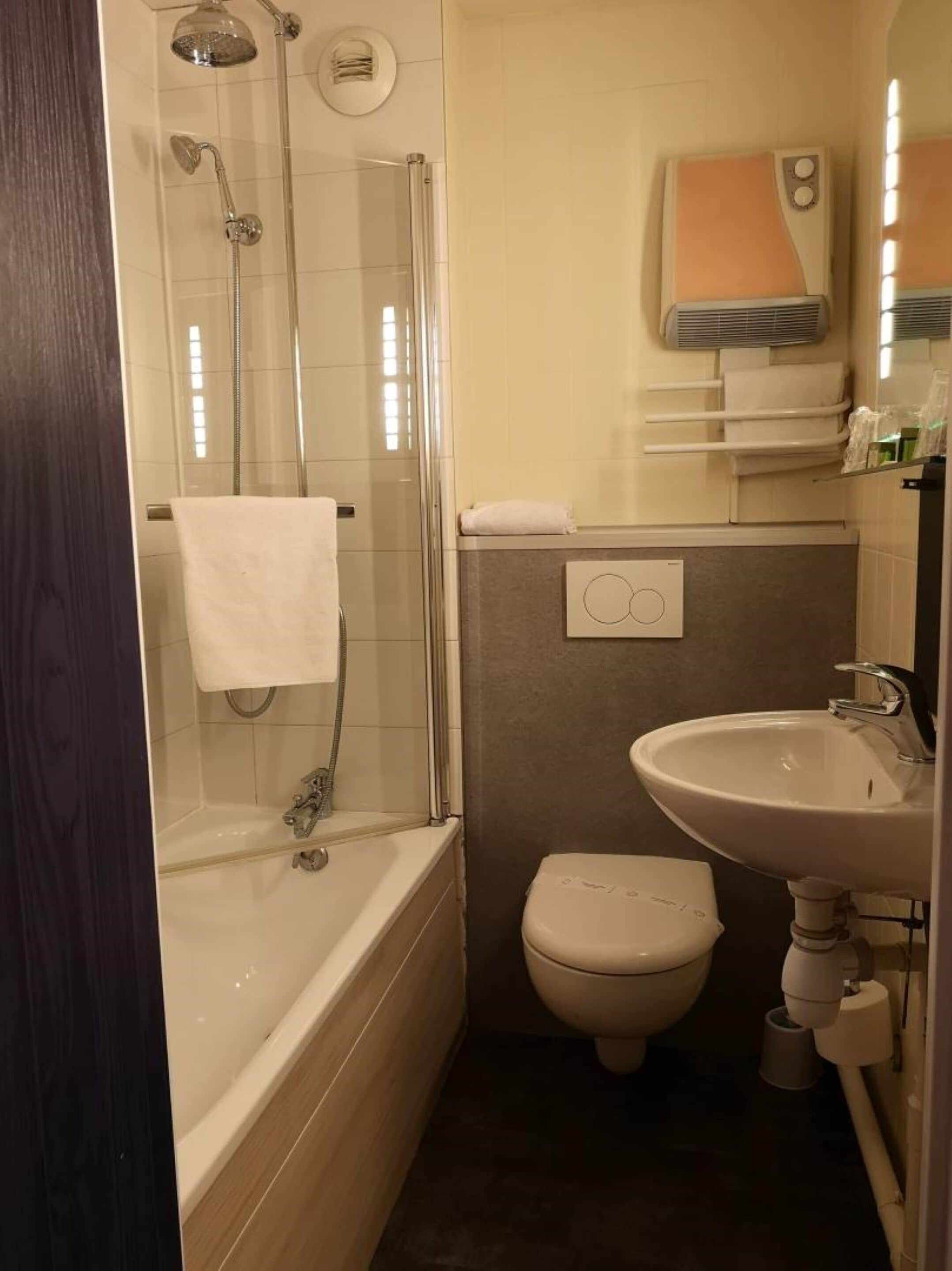 free toiletries, hair dryer, towels