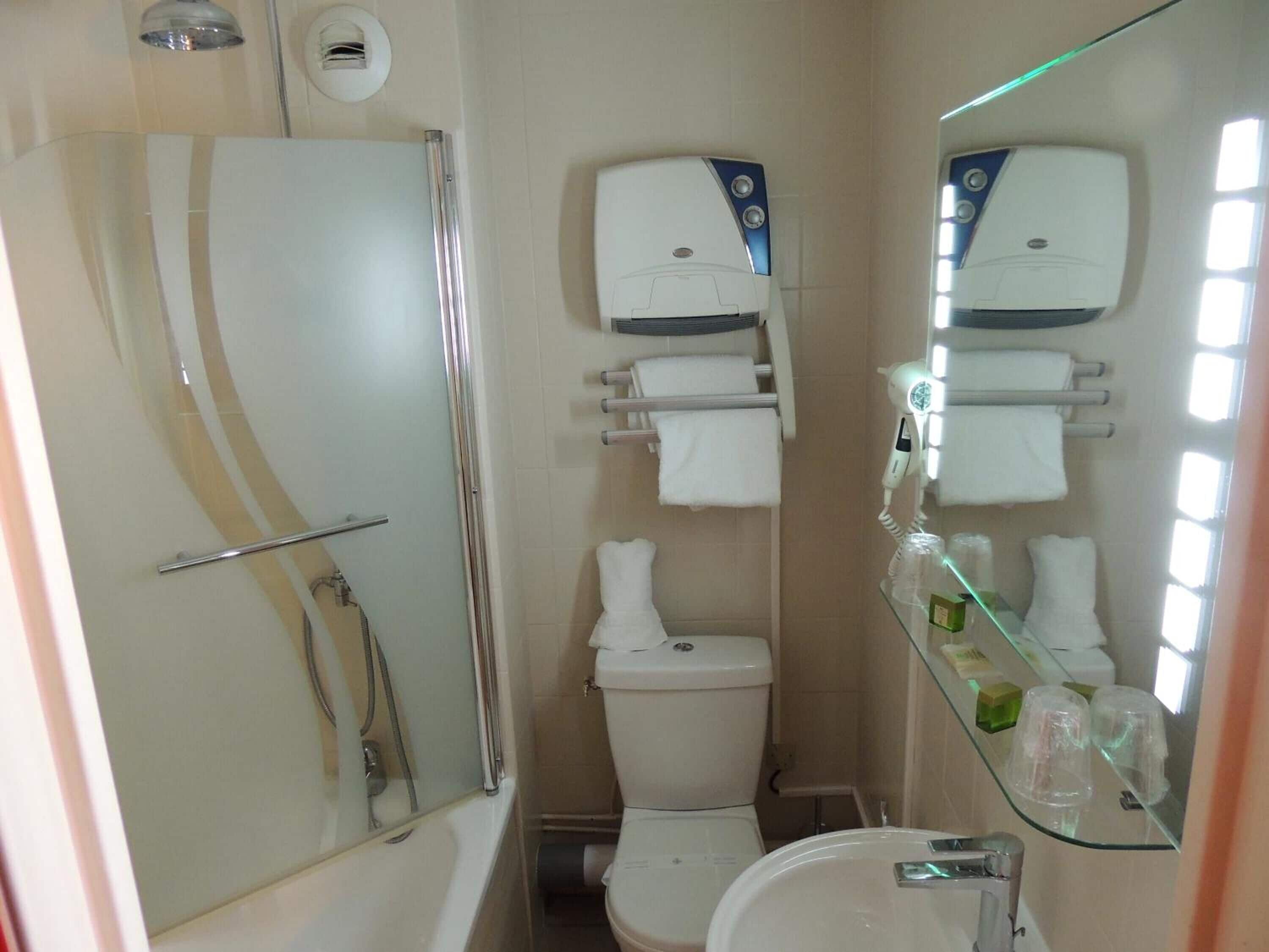 free toiletries, hair dryer, towels