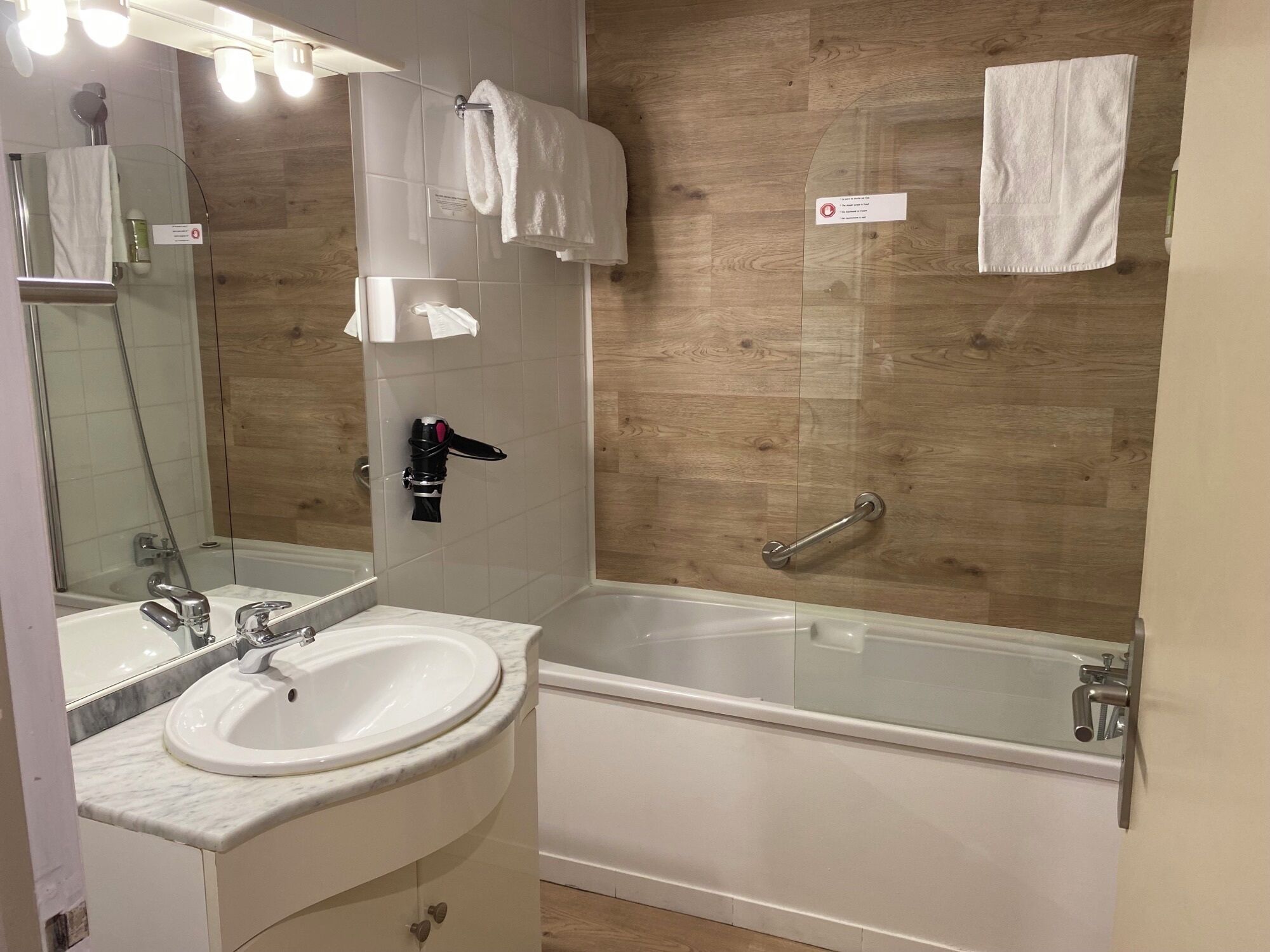 free toiletries, hair dryer, towels