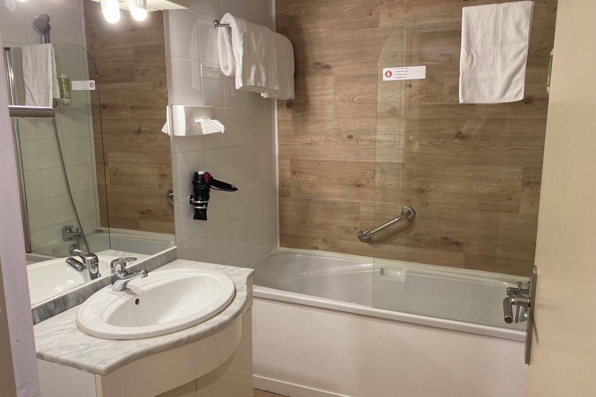 free toiletries, hair dryer, towels