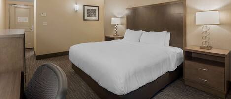 Pillowtop beds, desk, laptop workspace, blackout drapes