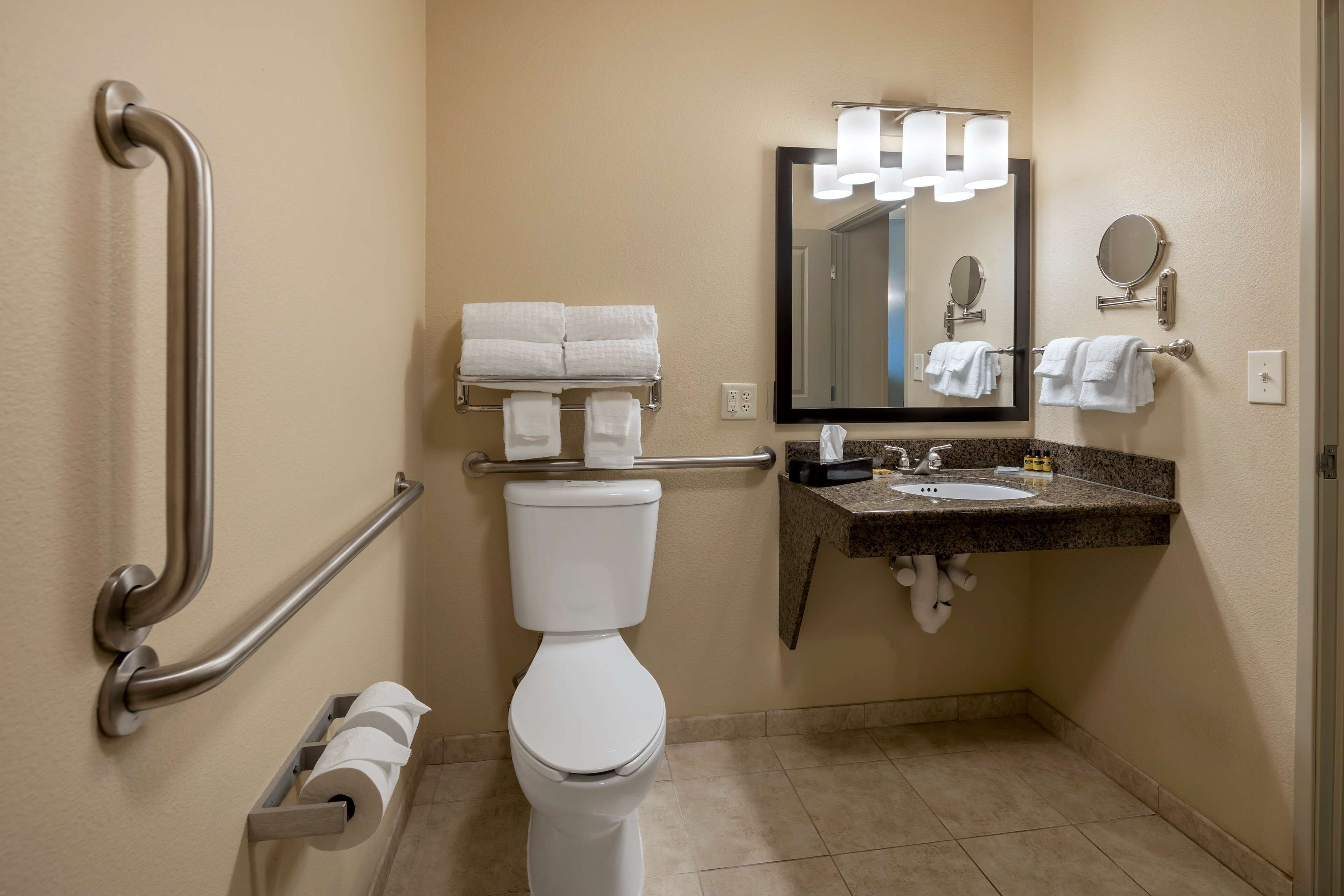 free toiletries, hair dryer, towels