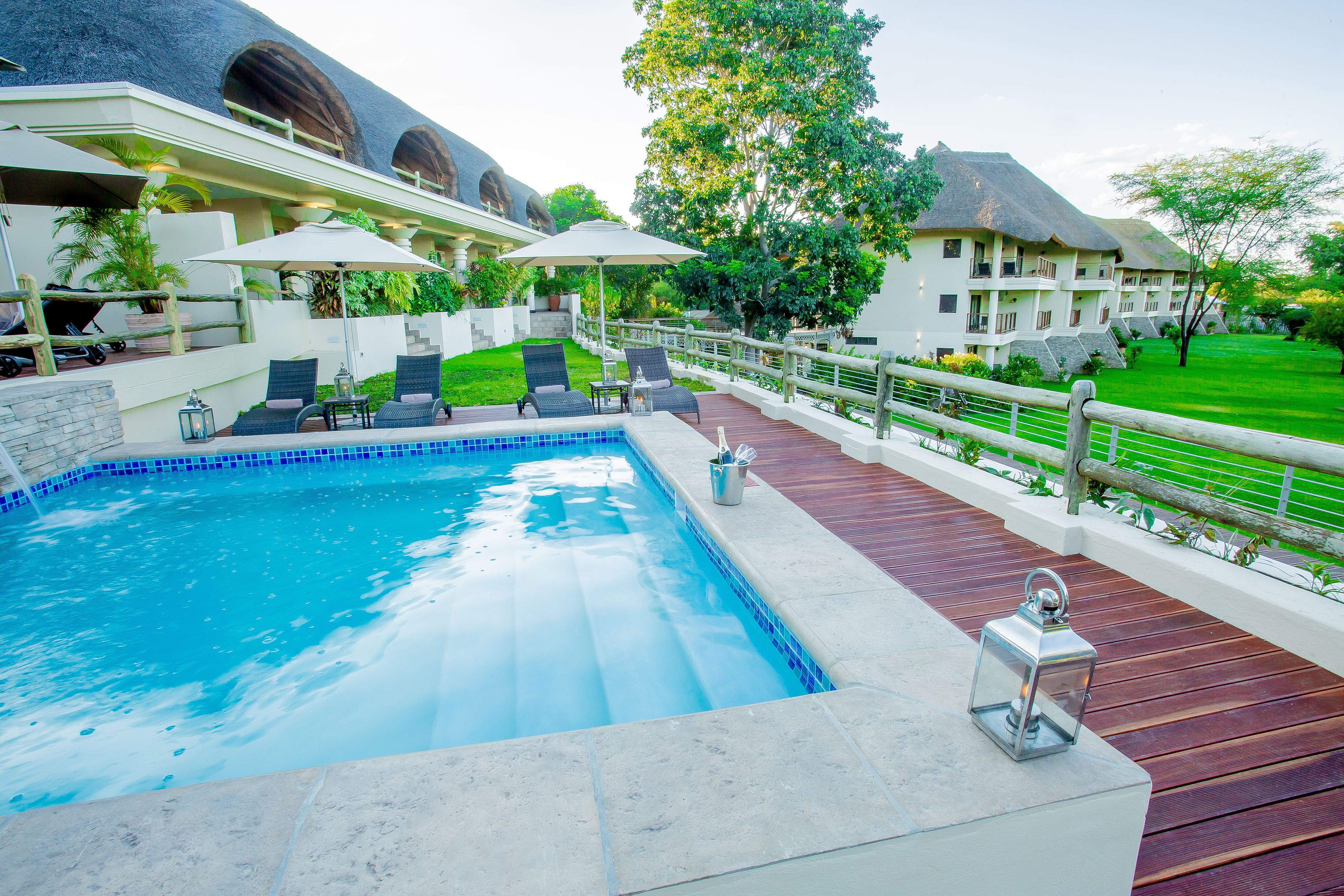 Outdoor pool, pool umbrellas