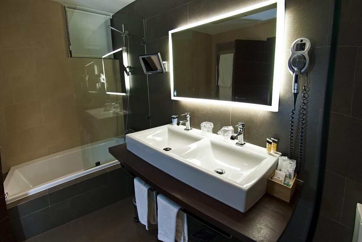 combined shower/bathtub, free toiletries, hair dryer, bidet