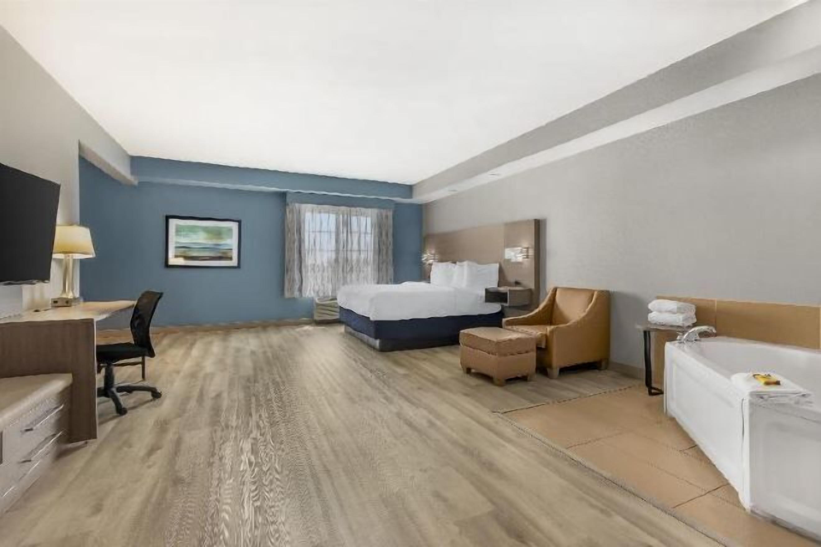Pillowtop beds, desk, laptop workspace, iron/ironing board